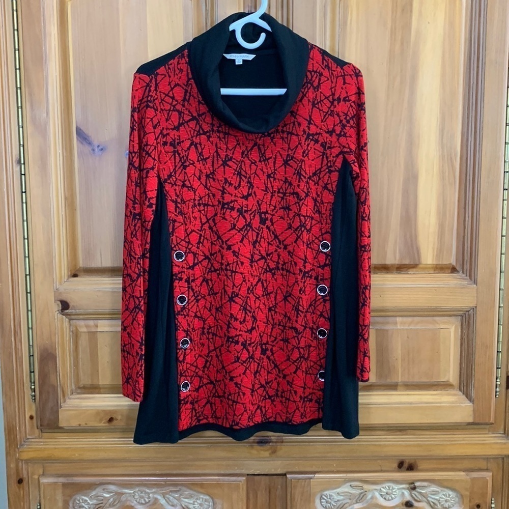 John Mark Black And Red Cowl Neck Tunic